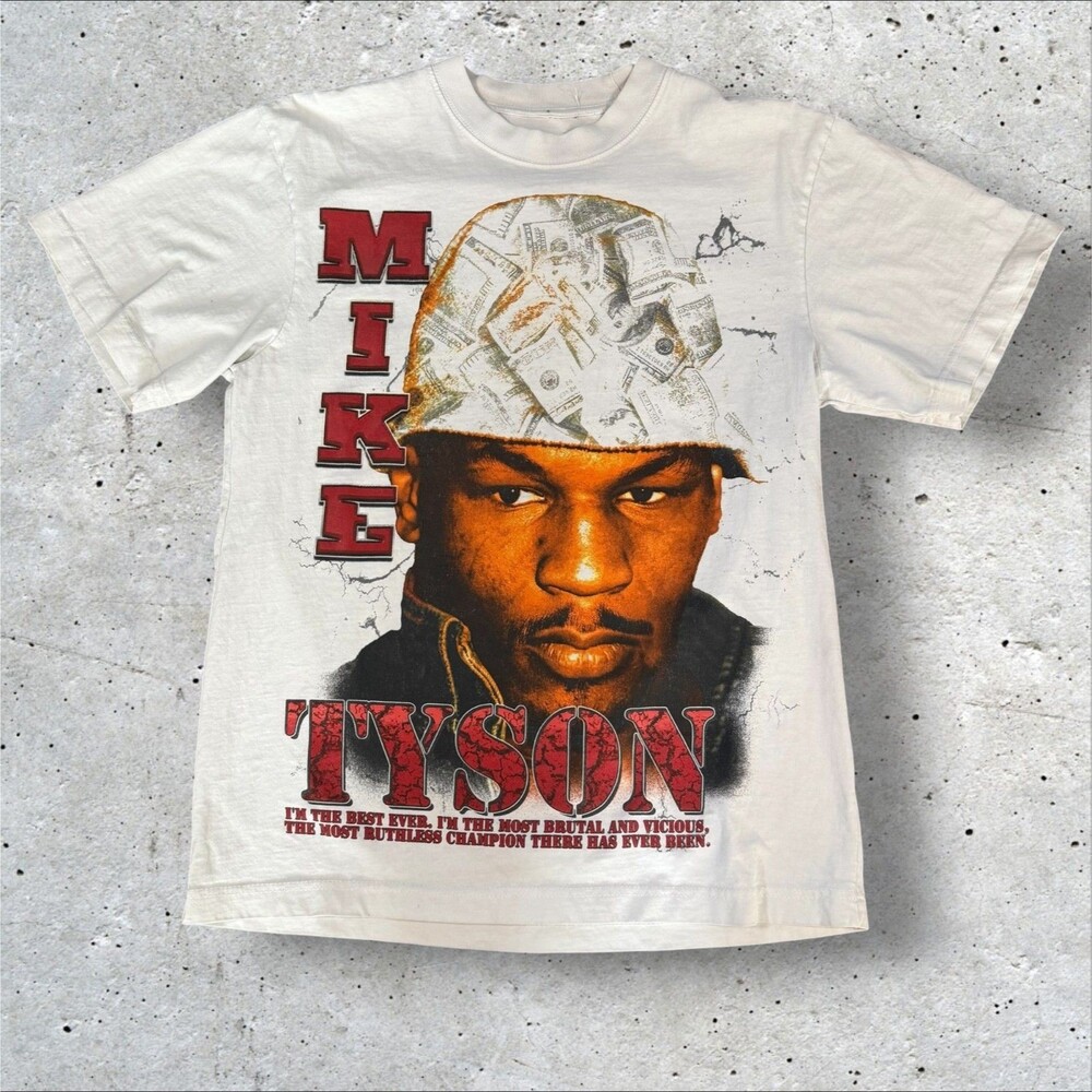 Mike Tyson Graphic Shirt Mens Small Cream Boxing Heavyweight Champion Rap Tee